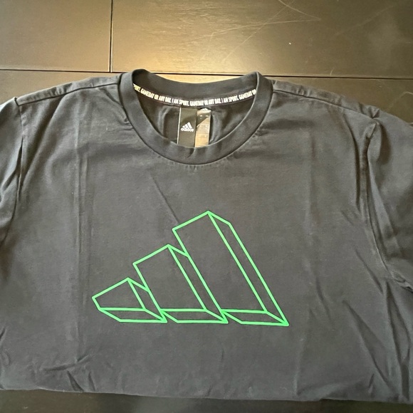 Adidas 2 Youth T-Shirts White with Blue/Grey and Black with Bright Green Symbol - Picture 4 of 13